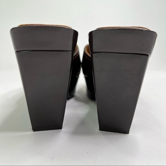 KORS Michael Kors Brown Leather 70s Retro Geometric Cut-out Platform Sandals - Picture 4 of 16